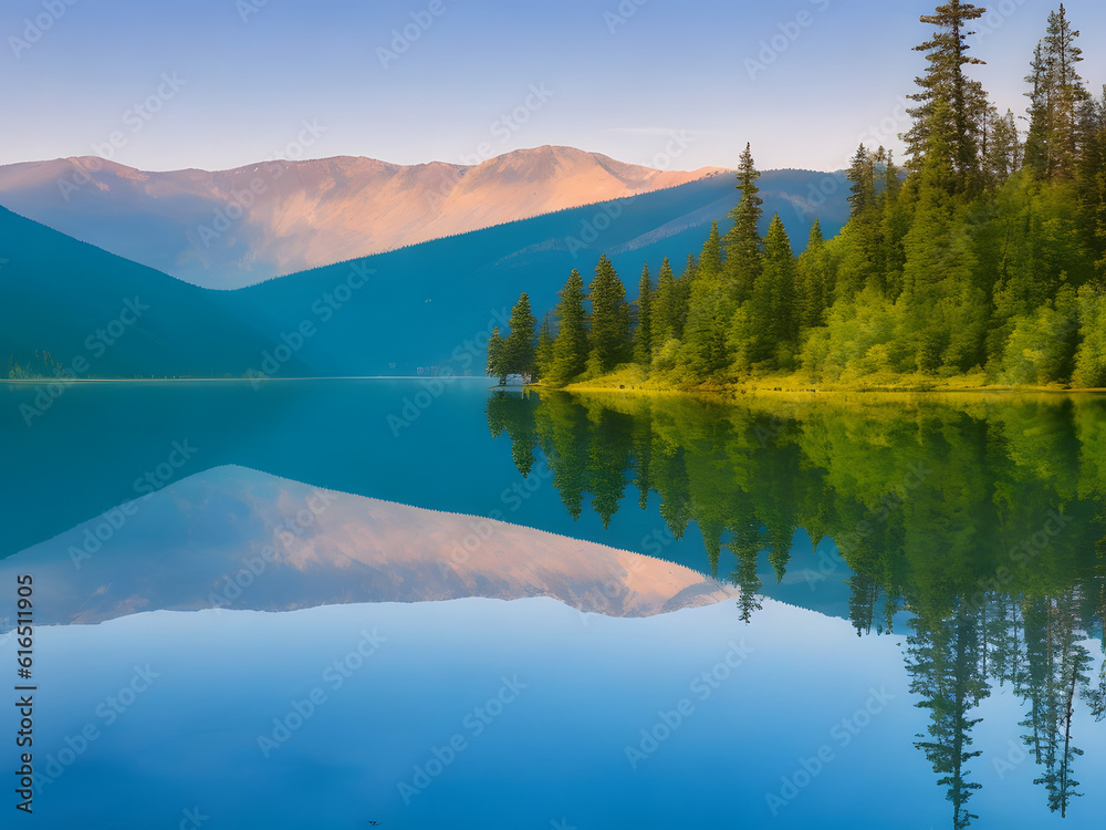 Mirror of Tranquility: Forest and Mountain Serenity Reflected in the Lake