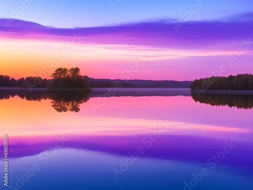 Twilight s Splendor  The Enchanting Purple Sunset Embracing Lake and Forest