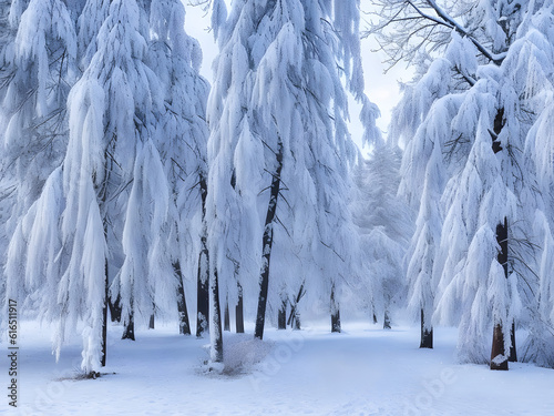 Enchanting Frost: The Mesmerizing Serenity of a Snow-Covered Forest © Mads