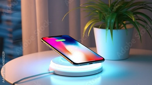 mobile phone on the table in wireless charging photo
