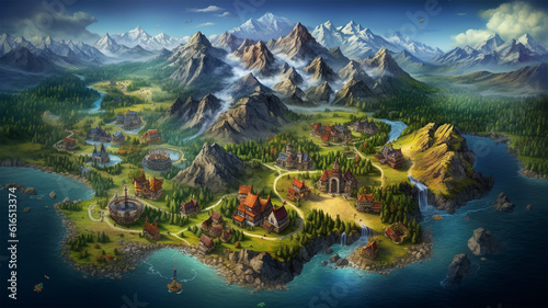 fantasy map game board illustration adventure element, generative ai