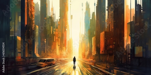 Abstract sunset in the city (Generative AI)
