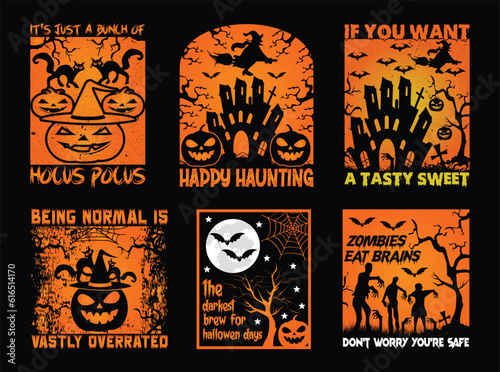 Halloween T shirt Design Bundle, Quotes about Halloween, Halloween T shirt, Halloween vintage T shirt design Collection