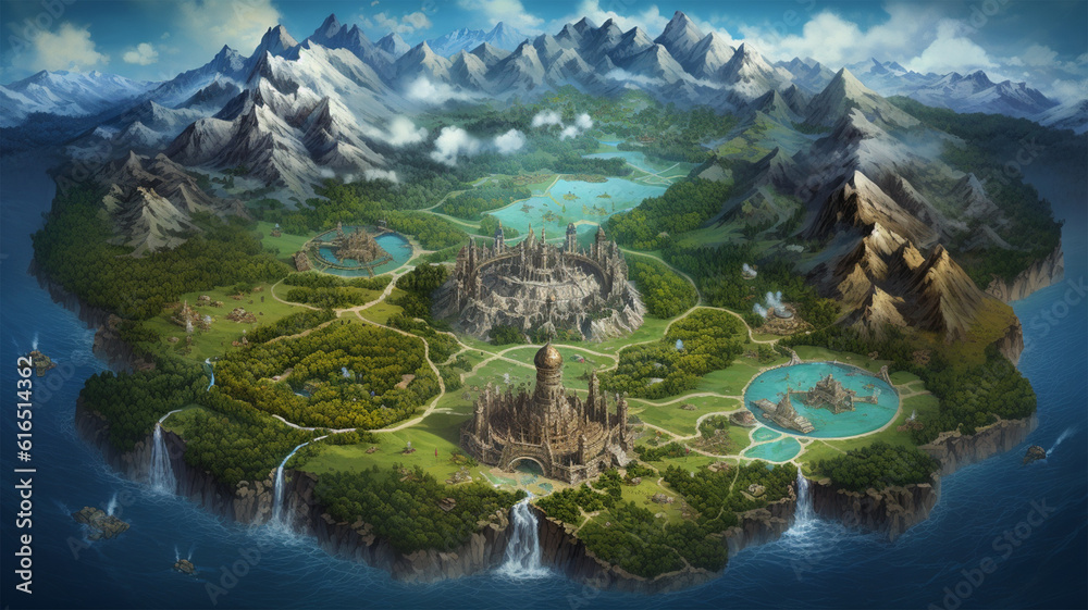 fantasy map game board illustration adventure element, generative ai