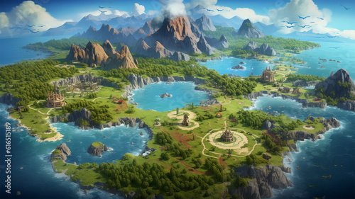 fantasy map game board illustration adventure element, generative ai