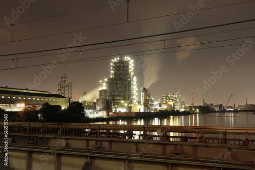 Night view of chemical plant in Kawasaki, Japan
