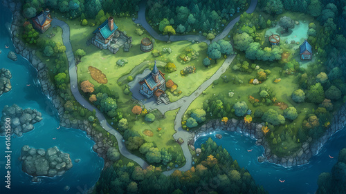 fantasy map game board illustration adventure element, generative ai