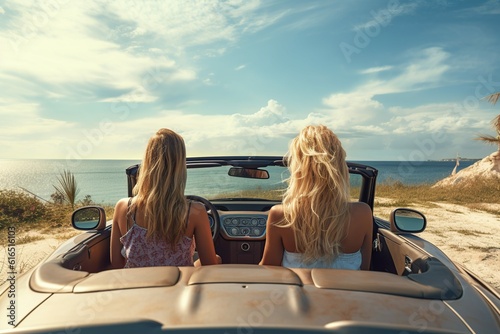 Back view, two girls in a comfortable car Generative ai