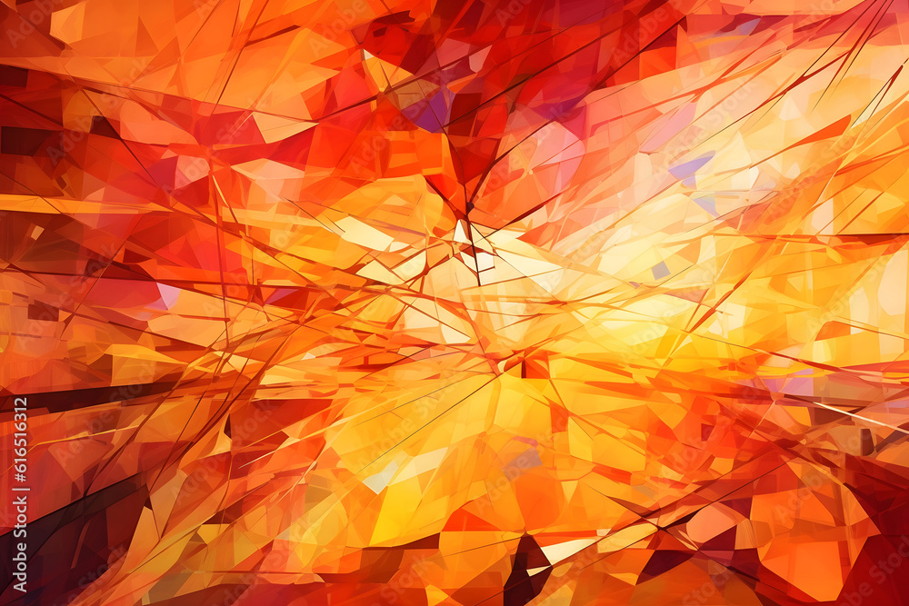 Dynamic abstract background with intersecting lines and polygons in a gradient of warm vibrant colors, movement and energy. Generative AI Dynamic abstract background with intersecting lines and polygons in a gradient of warm vibrant colors, movement and energy. Generative AI
