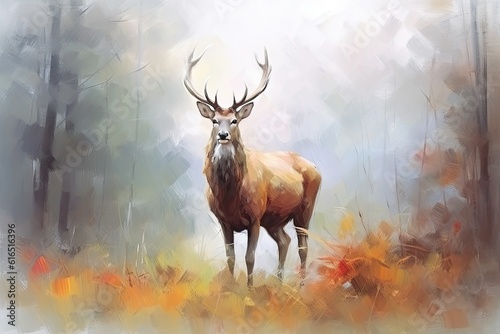 oil painting of a deer, colorful. generative AI. © andrenascimento