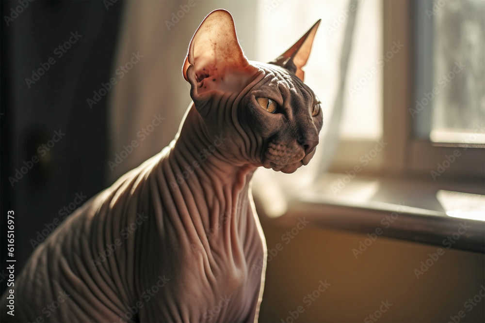 Portrait of hairless Sphynx cat.