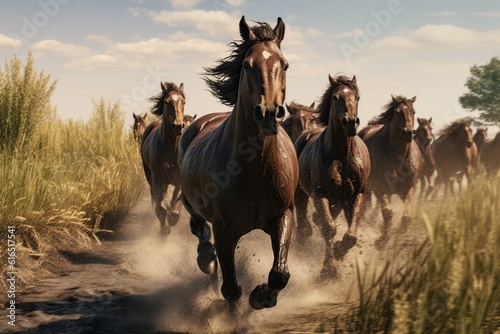Brown Horse herd run, Generative ai
