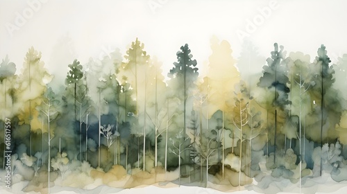 An abstract watercolor interpretation of a forest, with layered washes of green, blue, and earthy tones creating depth and texture. (Generative AI)