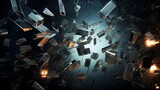 A dynamic composition of shattered glass fragments suspended in mid-air, reflecting light in captivating ways. (Generative AI)