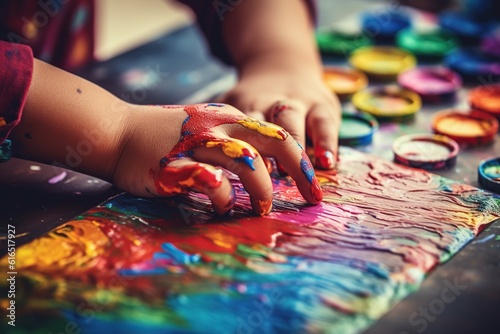 Close up of a kids hands coloring working on a DIY craft  Generative ai