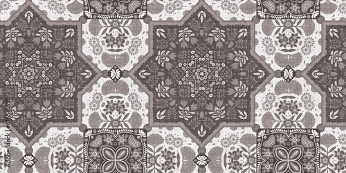 Country cottage grey intricate damask seamless border. 2 Tone french style ribbon. Simple rustic fabric textile for shabby chic patchwork. 