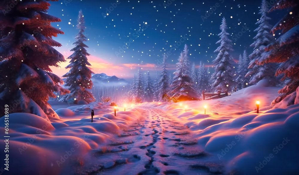 snow background with christmas lights snow background with christmas lights