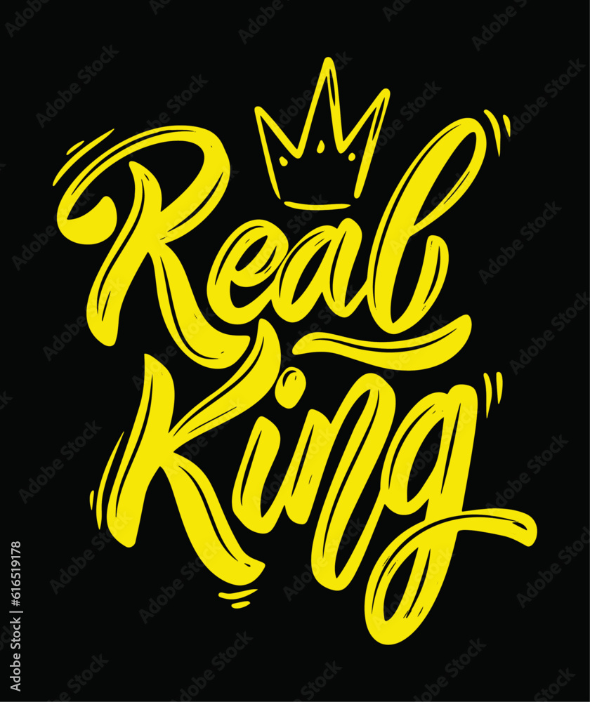 Real King lettering with a crown vector template for t-shirt. Real King lettering with a crown vector template for t-shirt.