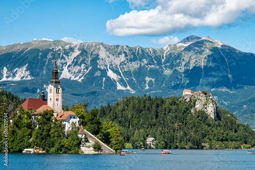 Landscape of Lake Bled in Slovenia photo