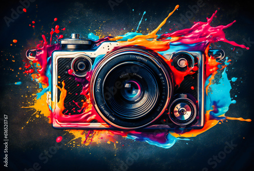 an image of an artistic camera with a colorful background photo