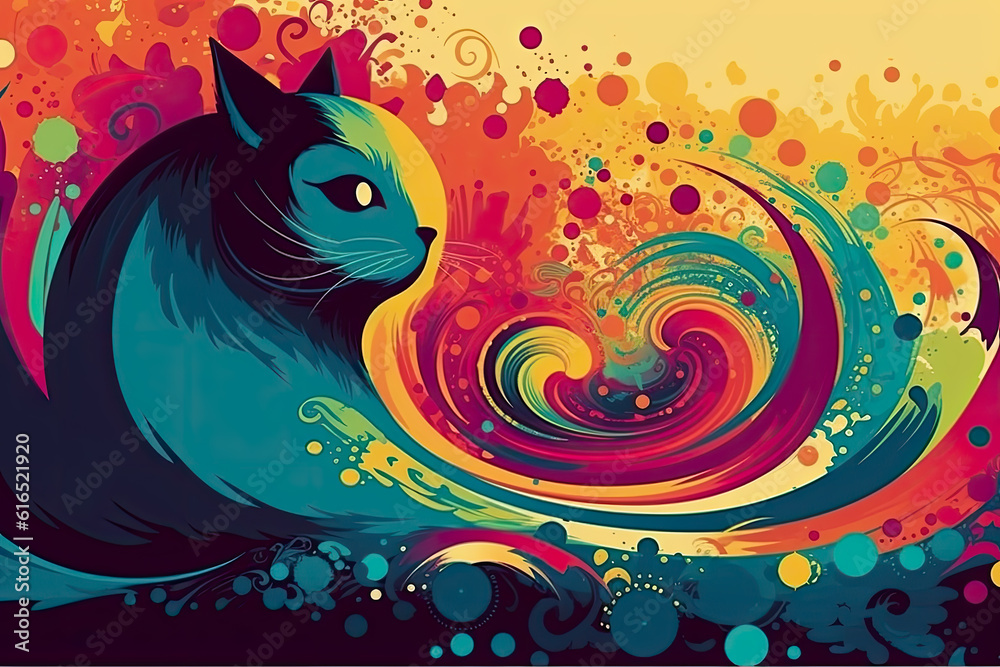 Fototapeta premium Abstract multicolored background with cats, beautiful wallpaper, AI Generated