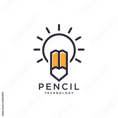 Pencil tech logo design with modern creative concept idea