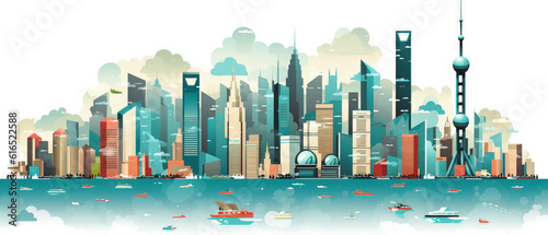 China Famous Landmarks Skyline Silhouette Style  Colorful  Cityscape  Travel and Tourist Attraction - Generative AI