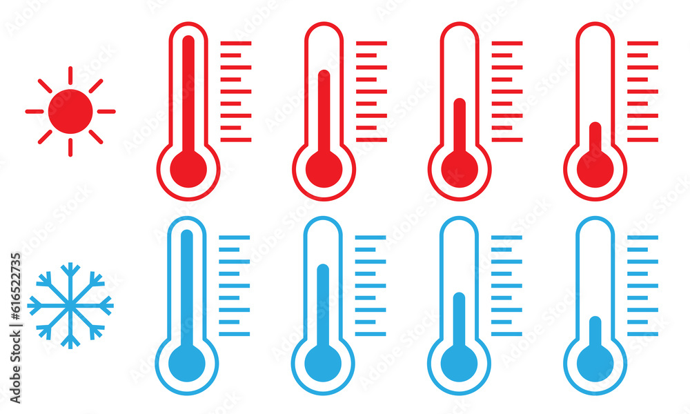 Set of thermometer icons. Cold and hot temperature symbols. Design can use for web and mobile app. Set of thermometer icons. Cold and hot temperature symbols. Design can use for web and mobile app.