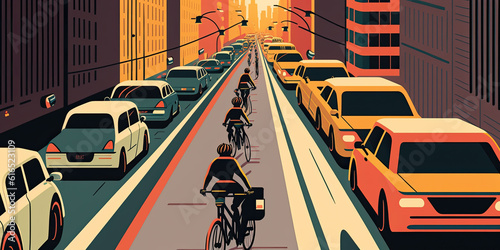 Cycling in the city Bike Lane Traffic jam - Generative AI