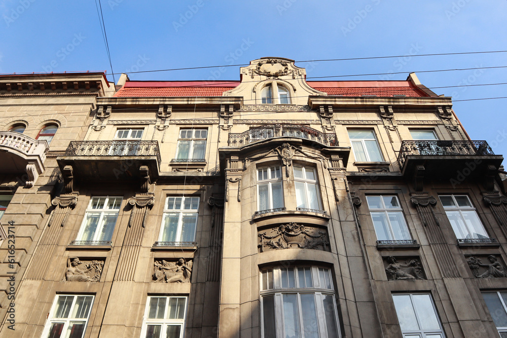  Rich decoration of historical vintage house in downtown of Lviv, Ukraine