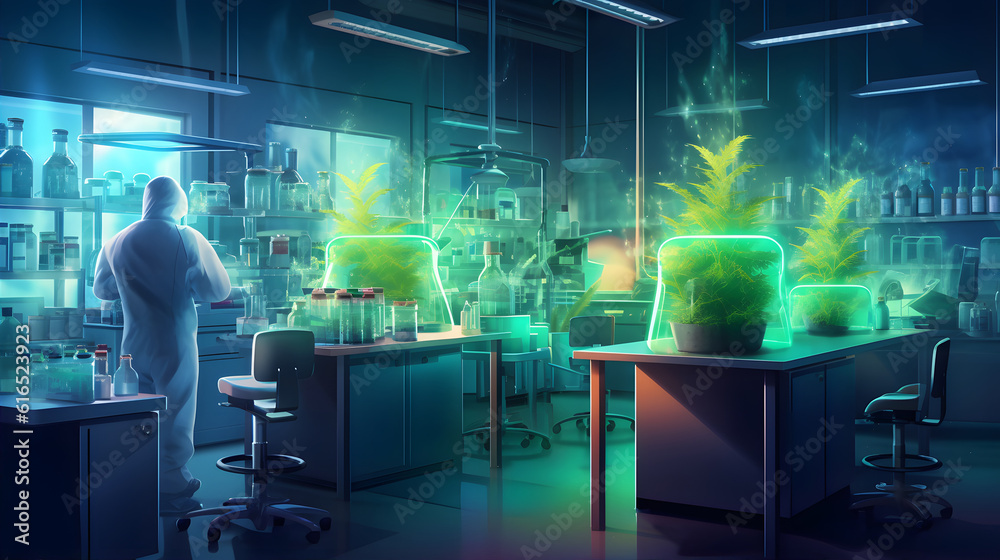 Cannabis Science, A laboratory filled with beakers, test tubes, and ...