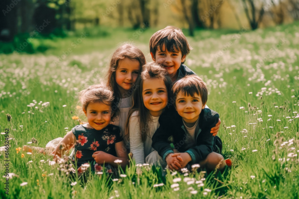 Happy children spending time together - Generative AI Happy children spending time together - Generative AI