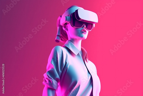 woman reality neon virtual sport vr digital glasses innovation game gadget. Generative AI.