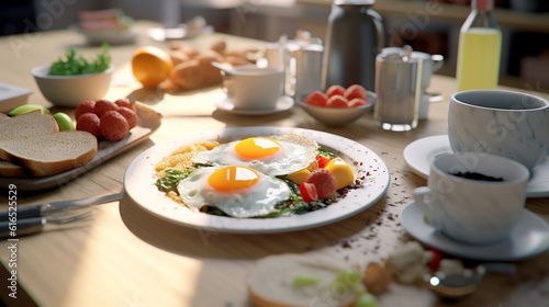 breakfast in the restaurant HD 8K wallpaper Stock Photographic Image