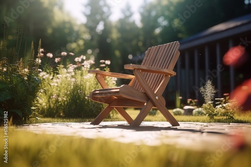 Papier peint wooden chair chaise longue in the garden in summer