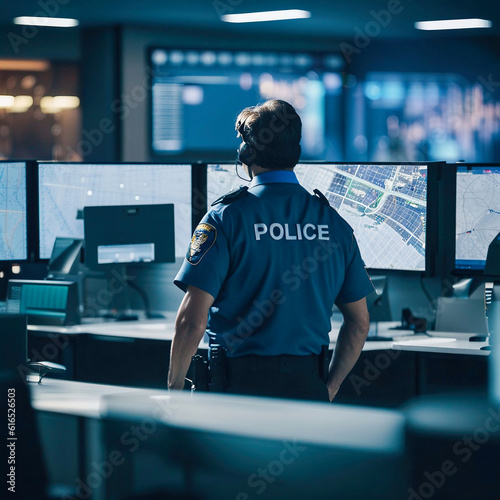 Wallpaper Mural Modern 911 Call Center, Police Officer's Role in Emergency Response, Generative