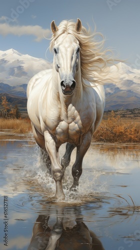 Majestic Horse running on the water