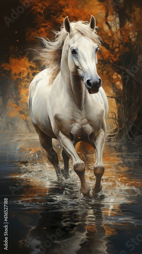 Majestic Horse running on the water