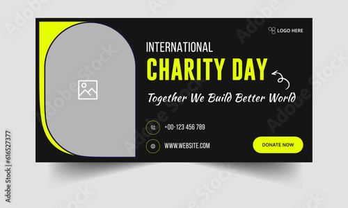 Charity day donation social media web banner template. Minimal banner design, donation banner design, charity brochure design, people donating, vector eps 10 file format