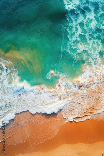 Top view of aerial ocean view of a large sand beach © Andrus Ciprian