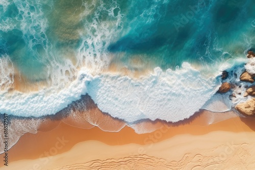 Top view of aerial ocean view of a large sand beach