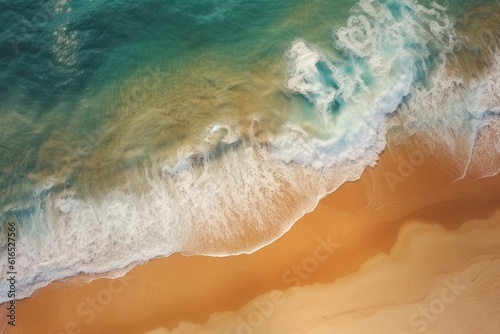 Top view of aerial ocean view of a large sand beach