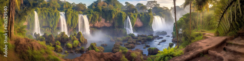 Amazing waterfalls  panoramic view - Generative AI