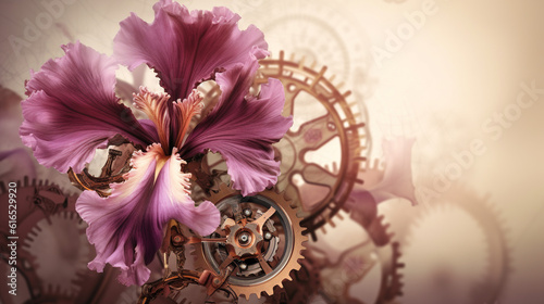 Foto floral, vintage background, flover, products, enginer, generative, ai, steampunk