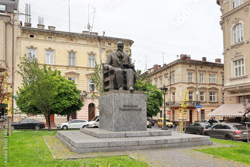 Monument to Mikhail Grushevsky in Lviv, Ukraine photo