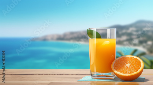 orange juice on the beach HD 8K wallpaper Stock Photographic Image