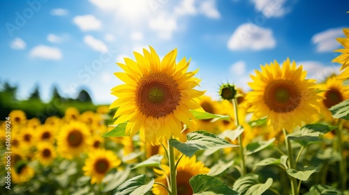 sunflowers on a clear blue summer sky sunny day