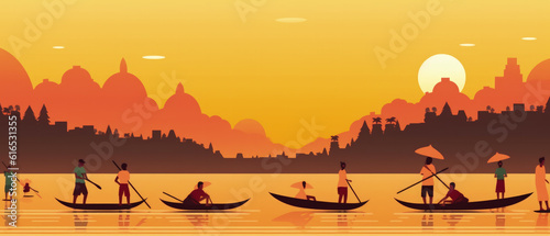 Myanmar Famous Landmarks Skyline Silhouette Style  Colorful  Cityscape  Travel and Tourist Attraction - Generative AI