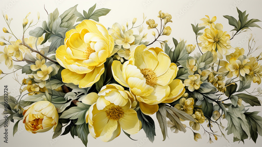 Watercolor Floral Border, Watercolor Seamless Border Green Gold