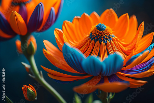 A close up of a flower with orange petals vibrant orange background